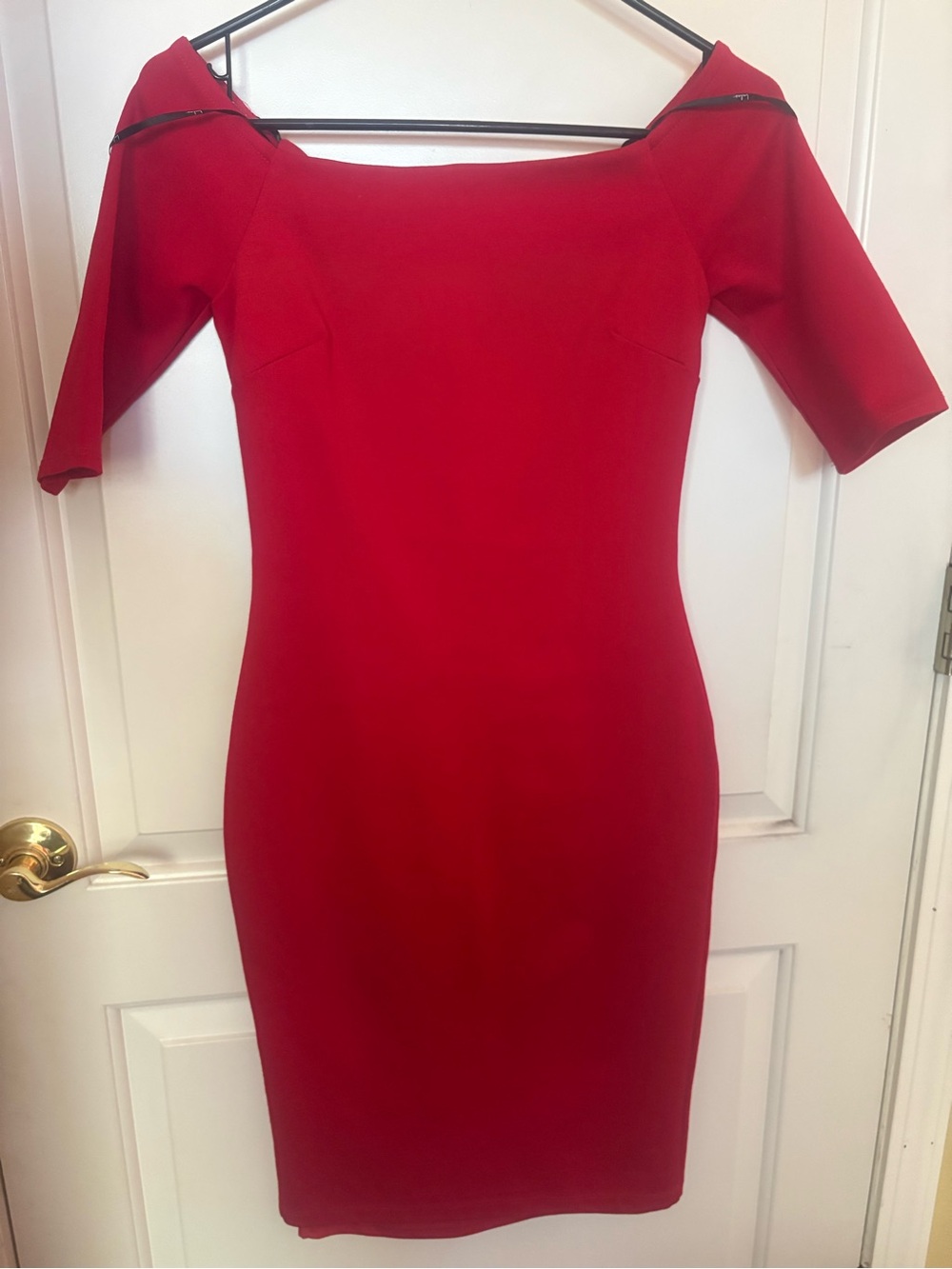 Lulu's Red Off-the-Shoulder Midi Sheath Dress
